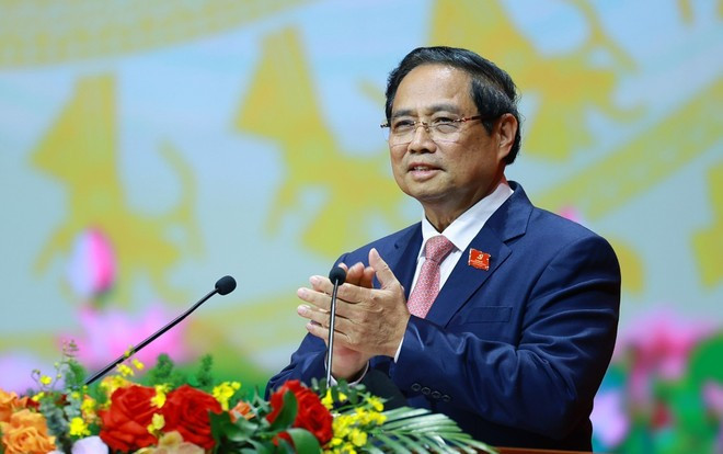 팜 민 찐 베트남 국무총리(정치국 위원 겸 정부 당위원회 서기)가 폐회사를 하고 있다. (사진: VNA)