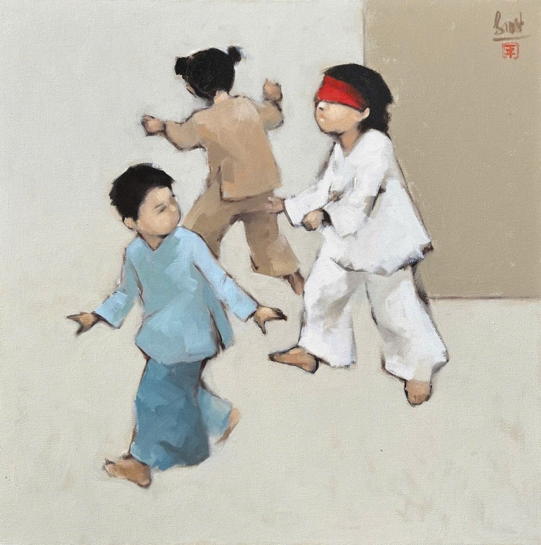 응우옌탄빈 작, &apos;숨바꼭질&apos;, 캔버스 유화, 80x95cm.