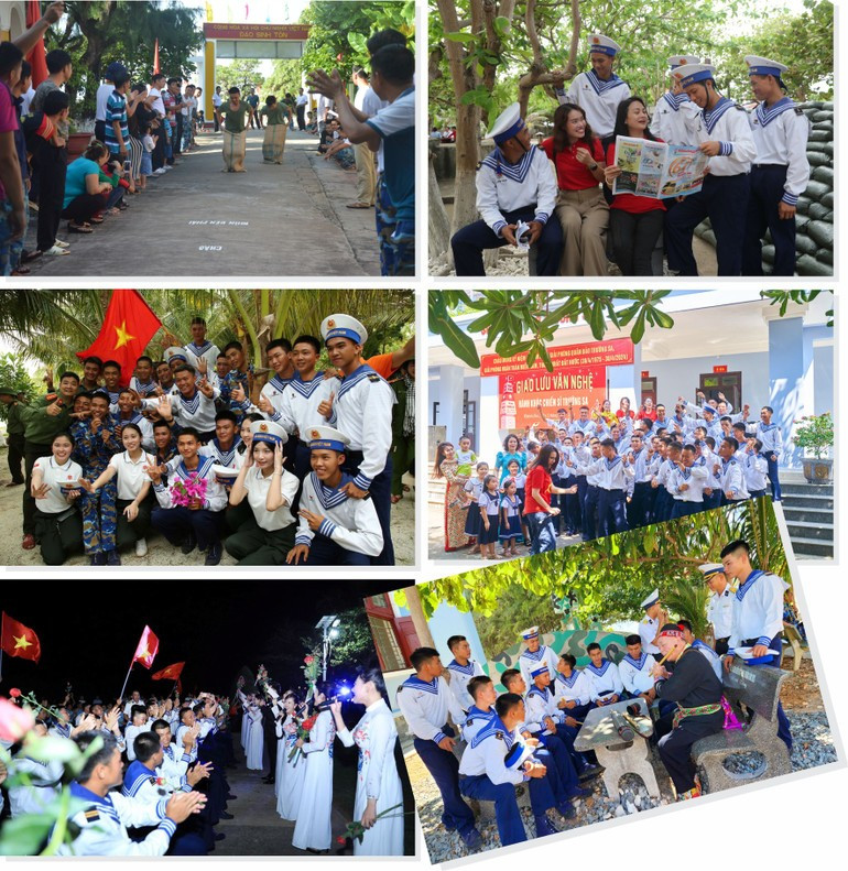 특별구를 방문한 대표단과 만나는 병사들.