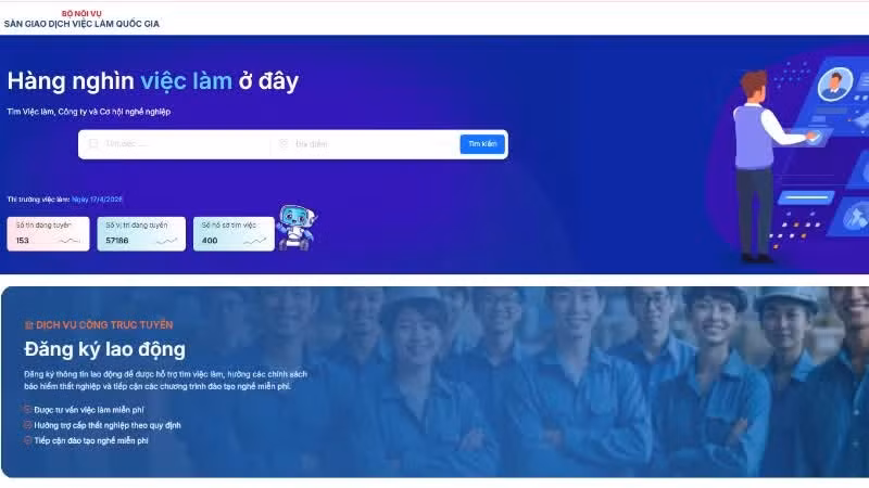 국가 일자리 교환 플랫폼 웹사이트(www.vieclam.gov.vn) 인터페이스
