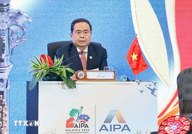 쩐 탄 만(Tran Thanh Man) 베트남 국회 의장이 제46차 AIPA(아세안 의회연맹) 총회 제1차 본회의에서 연설하고 있다. (사진: VNA)