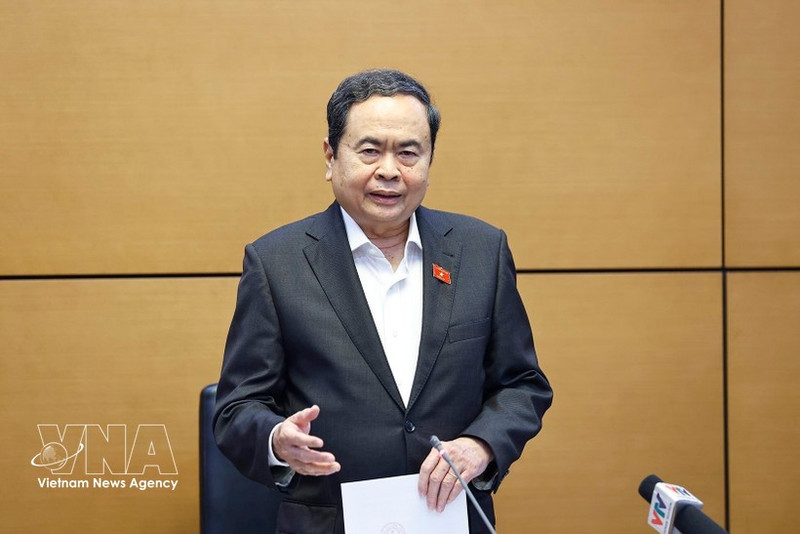 쩐탄먼 국회의장이 회의에서 발언하고 있다. (사진: VNA)