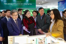 하노이 기술거래소를 방문한 하노이시 관계자들. (사진: VNA)