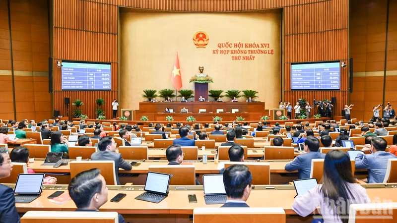 국회가 박닌시 설립에 관한 결의를 표결로 통과시키고 있다. (사진: DUY LINH)
