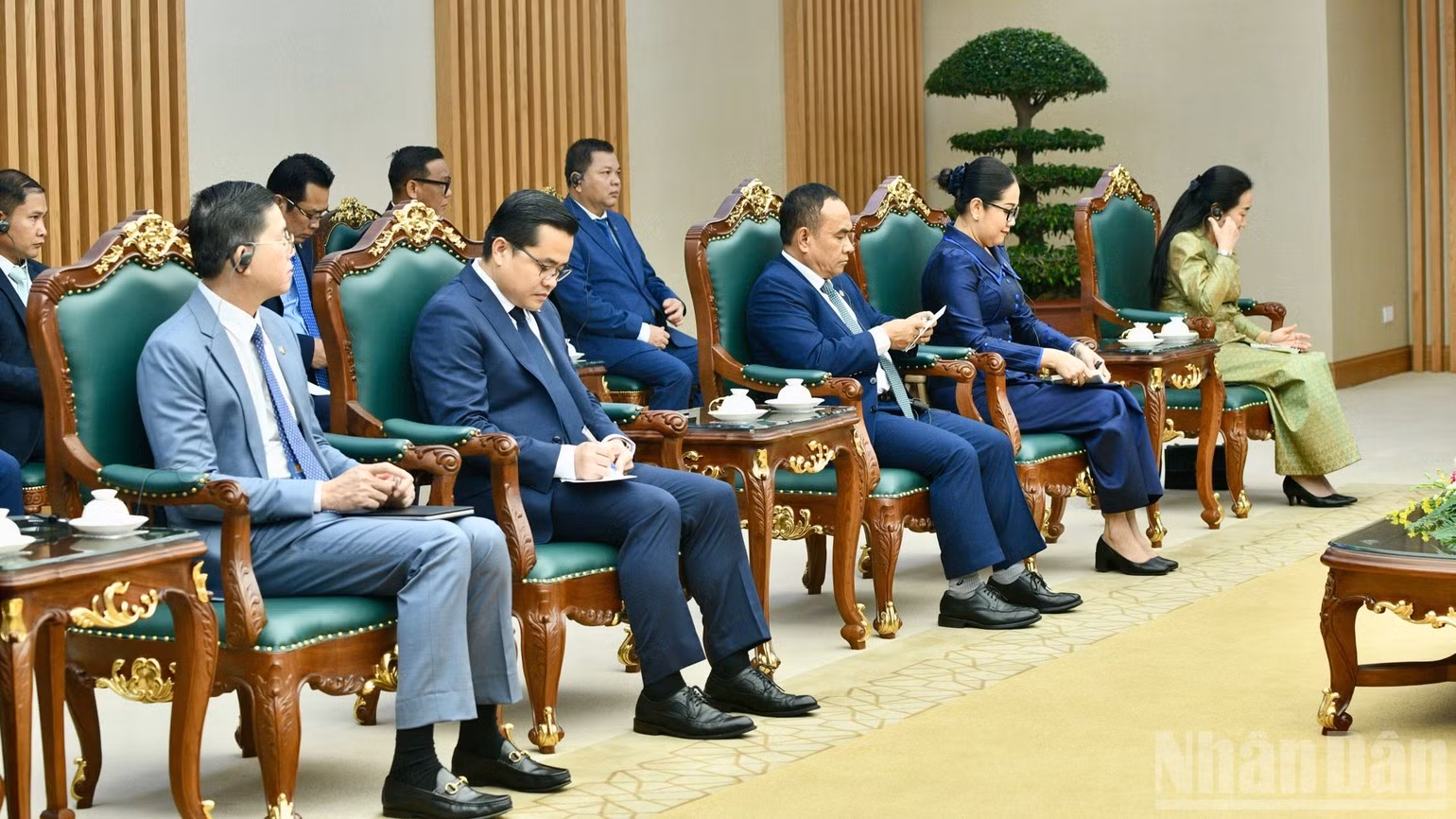 접견에 참석한 캄보디아 감사부 대표단. (사진: THANH GIANG)