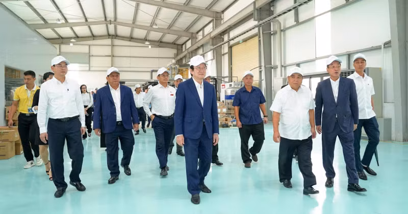 쯔엉떤상 전 국가주석, 응우옌찌중 부총리 및 대표단이 HANSSIP에 위치한 오나가(ONAGA) 회사를 방문했다. (사진: NDO)