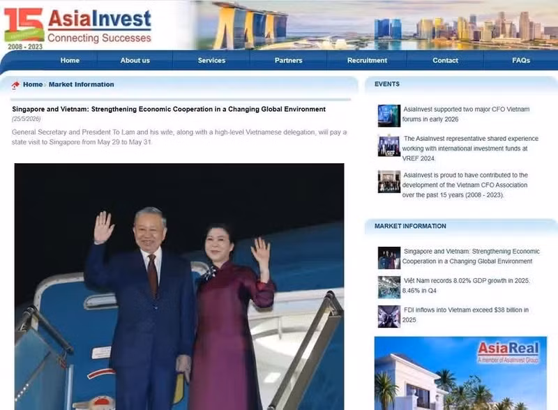 싱가포르 뉴스 사이트 asiainvest.com.sg에 게재된 기사 ‘싱가포르와 베트남: 변화하는 글로벌 환경 속에서 경제 협력 강화’ (사진: 스크린샷)