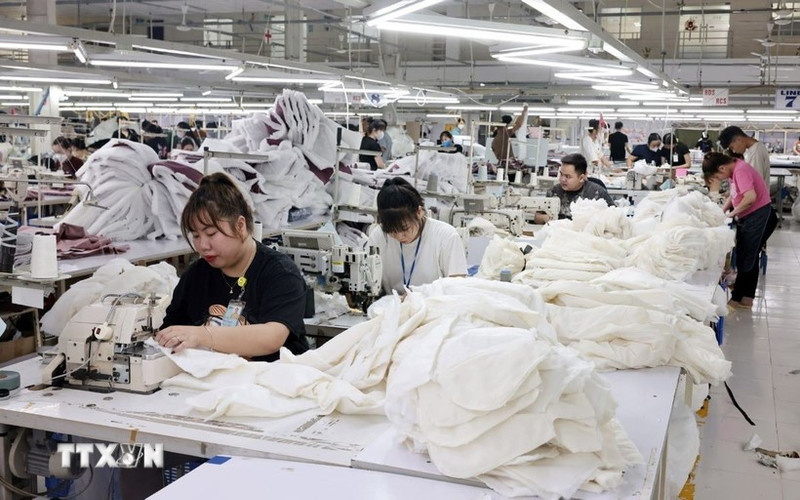 수출용 의류를 재봉하는 모습. (사진: Tran Viet/VNA)