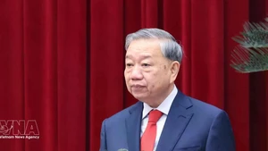 또 럼 당 서기장이 제14기 당 중앙위원회 제2차 회의에서 발언하고 있다. (사진: VNA)