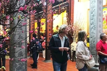 하노이 구시가지의 많은 문화유산지가 올해 설 연휴 기간 동안 관광객과 지역 주민 모두에게 인기 있는 명소로 떠올랐다. 사진: 투 니