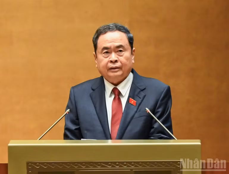 쩐탄먼 국회의장이 제15기 국회 제10차 회의에서 발언하고 있다. (사진: NDO)