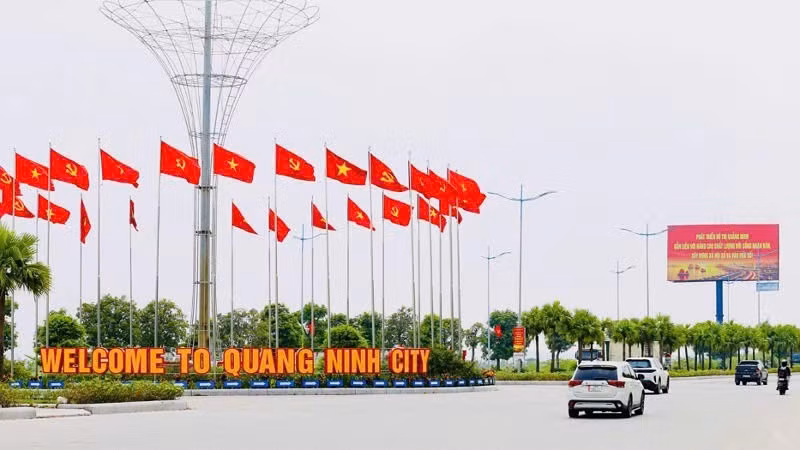 꽝닌시 곳곳이 시 승격을 기념해 국기와 꽃으로 장식되고 있다. (사진: QUANG THO)