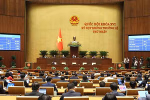 제16기 국회가 24일 개인, 가계사업자 및 기업을 대상으로 한 소득세와 법인세 감면 결의안을 가결하고 있다. (사진: VNA)
